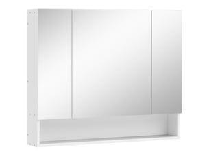 Armoire murale salle de bain avec miroir, armoire de toilette 3 portes miroir, étagères réglables, blanc, 90x15x75cm