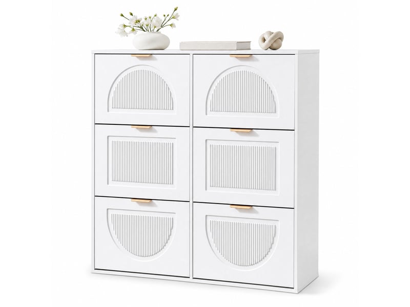  Meuble à chaussures ulevr à 6 abattants, rangement étroit 118 x 25 x 115 cm, mdf et panneaux de particules, blanc  - Conforama A