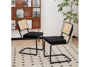 Lot de 2 chaises de salle à manger 53.1×44.5×85.1cm  style moderne, dossier en rotin, structure métal, noir