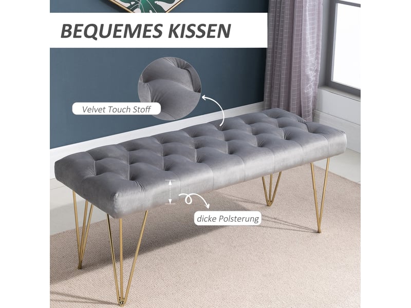  Banc d'entrée tcqpz 116 x 44,5 x 49 cm assise en velours gris structure en fer  - Conforama D