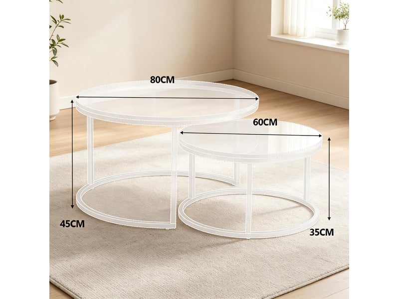 Tables basses gigognes rondes 8060 cm - blanches - mdf et acier, format modulable et style contemporain - Conforama C