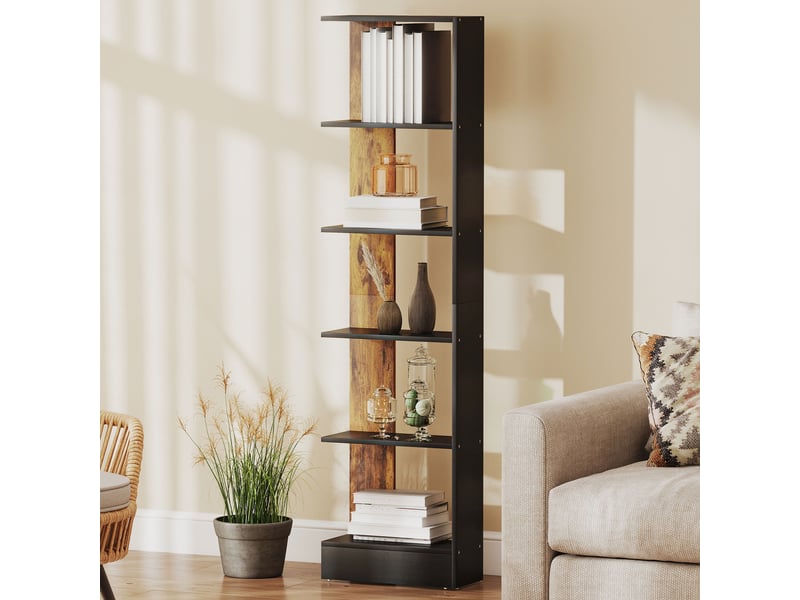  Bibliothèque moderne en bois à 5 niveaux, gain de place, 45 x 21 x 170 cm, marron et noir  - Conforama C