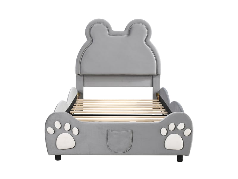  Lit enfant rembourré en forme d’ours 90 x 200 cm, revêtement velours, gris Fay Lum - Conforama E