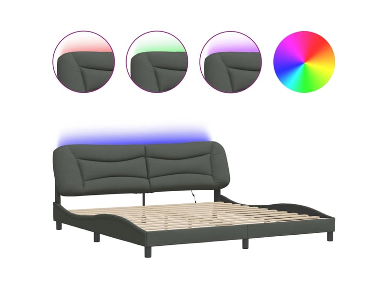  Lit double- lit adulte -  cadre de lit avec led sans matelas hvar gris foncé 200x200 cm tissu  - Conforama A