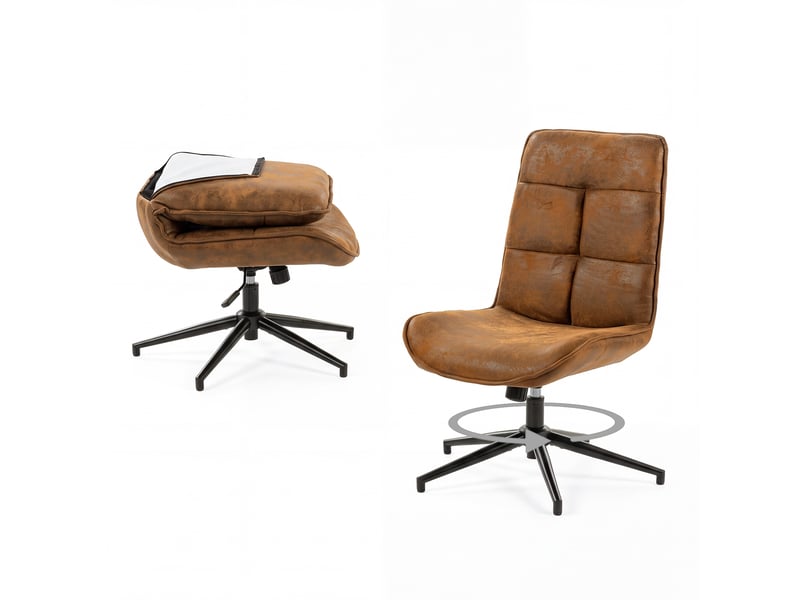  Fauteuil salon fonction d'inclinaison pivotant sur 360° avec dossier en suédine marron  - Conforama A