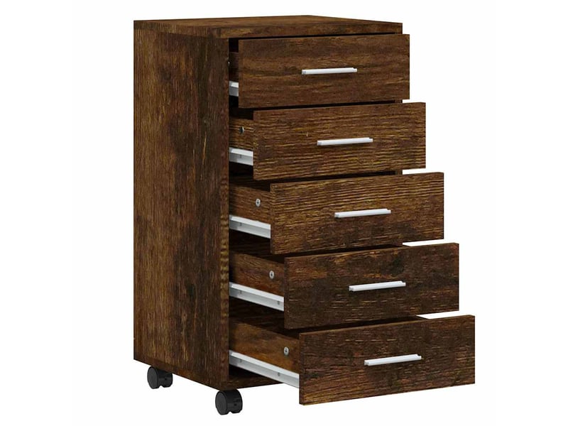  Armoire de rangement bureau, armoire à tiroirs avec roulettes chêne fumé bois d'ingénierie  - Conforama E
