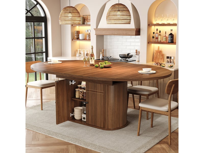  Table à manger extensible 118-158x118 cm - 4 à 6 personnes - rangement 2 portes - étagères réglables - socle rainuré - mdf - brun foncé CozyNest - Conforama E