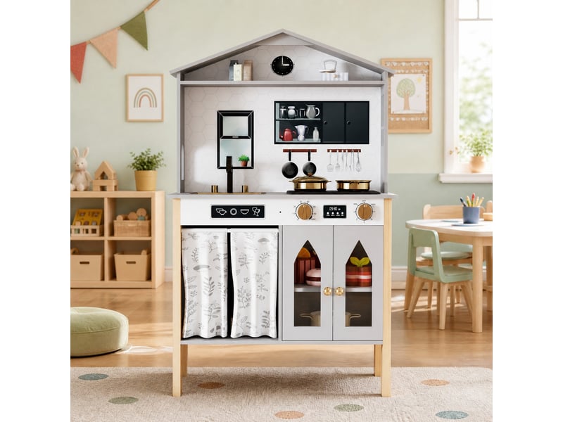  Cuisine enfant 60x28,5x92 cm multifonction mdf gris  - Conforama B