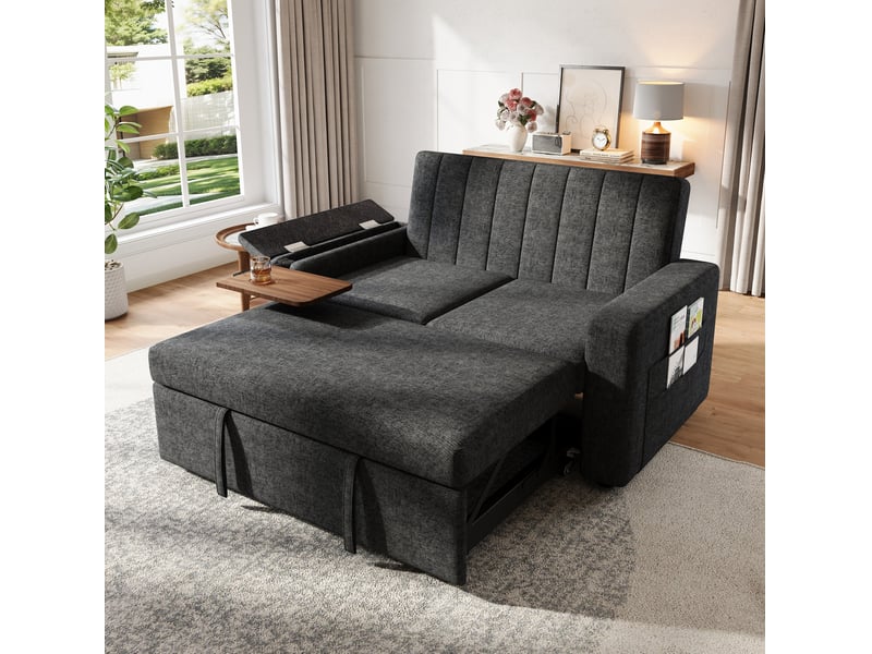 Canapé convertible 2 places 3-en-1 en chenille gris foncé, 140x84,5x84 cm - Conforama W