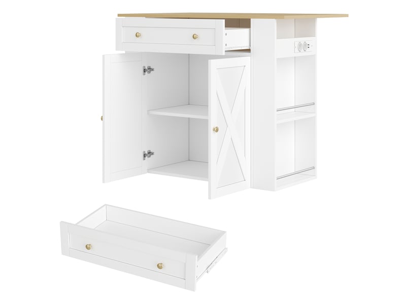  Îlot de cuisine extensible 120x75x97 cm avec prises usb, blanc  - Conforama D