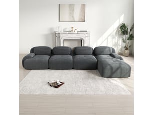 Canapé d'angle 4 places avec méridienne, gris, 388 x 178 x 70 cm