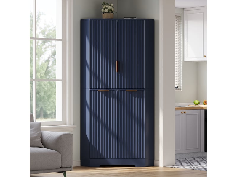 Armoire d’angle 60x60x172 cm bleue avec 4 portes et étagères réglables - Conforama D