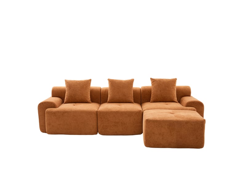  Canapé d'angle modulable 3 places orange en velours côtelé 268 x 174 x 81 cm  - Conforama A