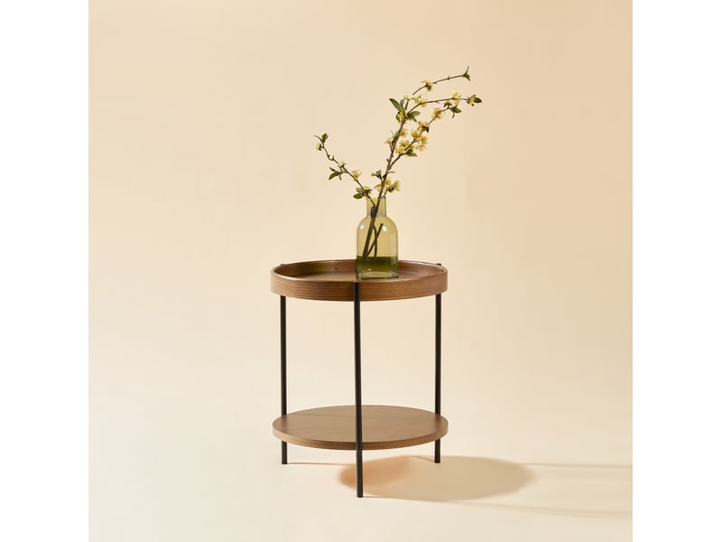  Bout de canapé rond 2 niveaux 44x44x48 cm mdf et métal finition noyer  - Conforama B
