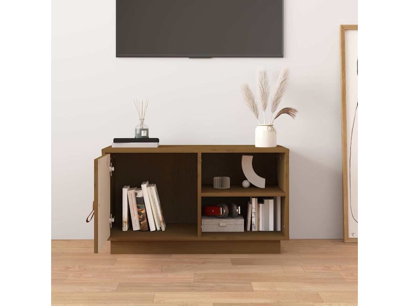  Meuble tv - banc tv - meuble de rangement marron miel 70x34x40 cm bois de pin massif  - Conforama C