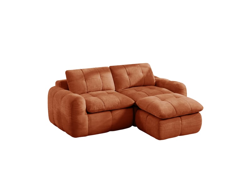  Canapé modulable 2 places en l, canapé en chenille orange à motif matelassé avec pouf, sans montage, pour salon et appartement  - Conforama A