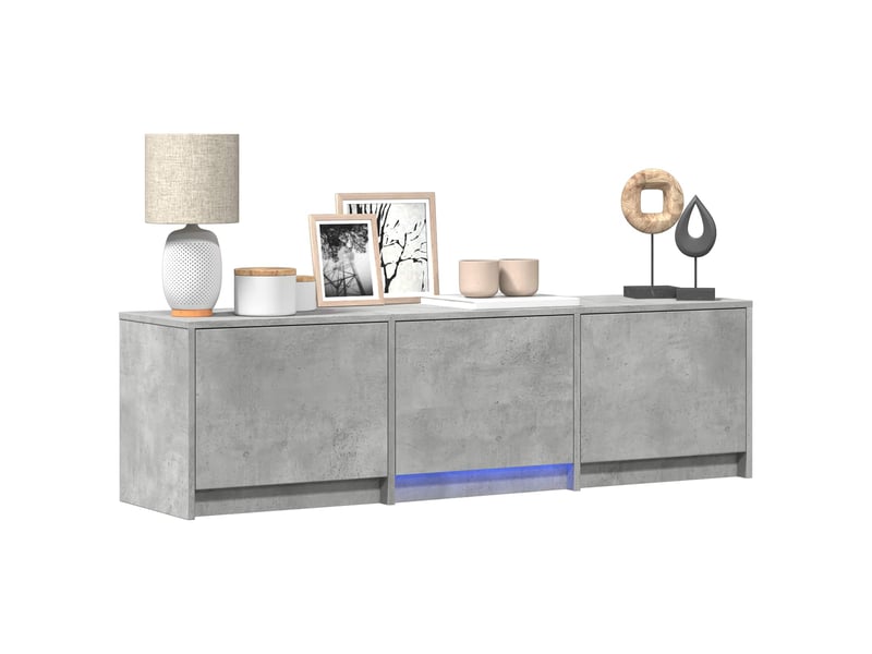  Meuble tv - banc tv - meuble de rangement avec led 140x34x40 cm gris béton bois d’ingénierie  - Conforama C