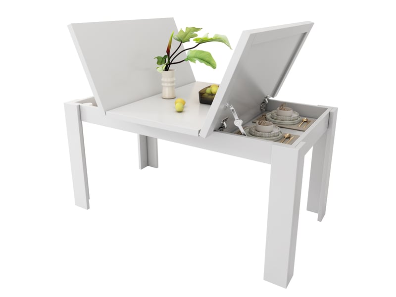 Table à manger rectangulaire 120 x 70 cm – blanche – rangement intégré, style moderne et gain de place - Conforama A