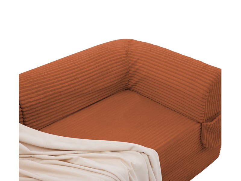  Canapé droit 2 places convertible lit orange tissu côtelé avec rangement intégré salon moderne  - Conforama D
