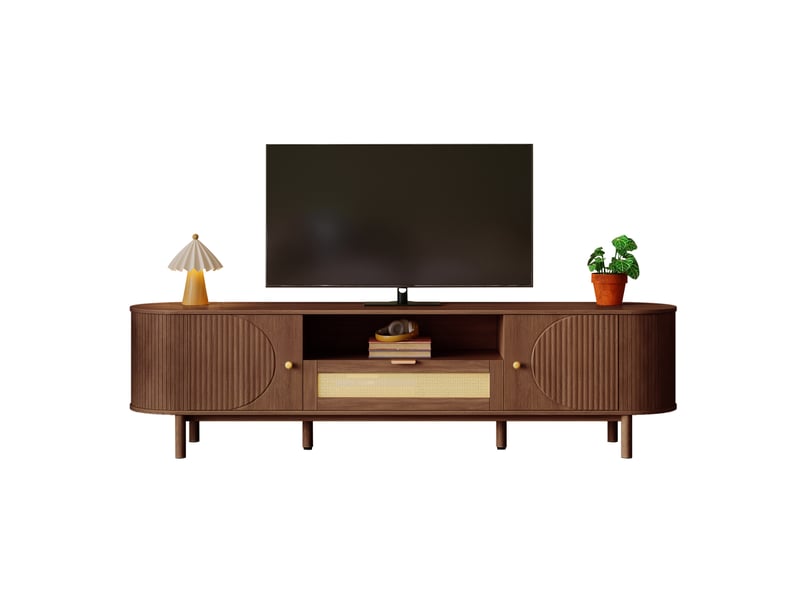  Meuble tv 175 cm en mdf noyer avec portes arrondies, tiroir et niche ouverte  - Conforama A