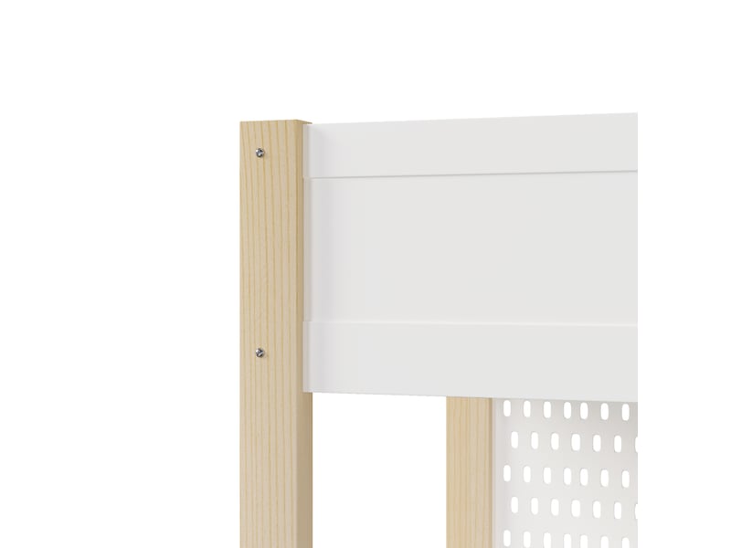 Lit mezzanine enfant 90x200 cm blanc et naturel pin et mdf, bureau, panneau perforé et éclairage led - Conforama E