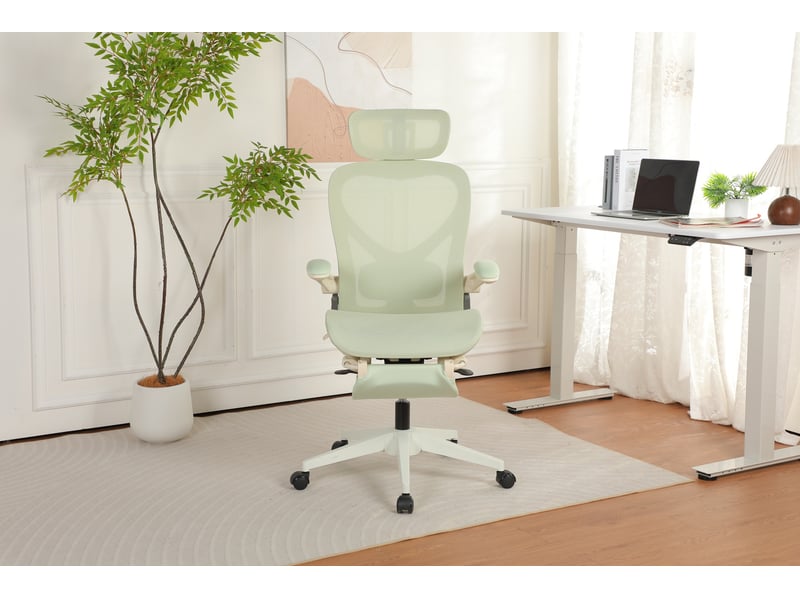  Fauteuil de bureau ergonomique pliable avec soutien lombaire et appui-tête 3d vert evryae  - Conforama C