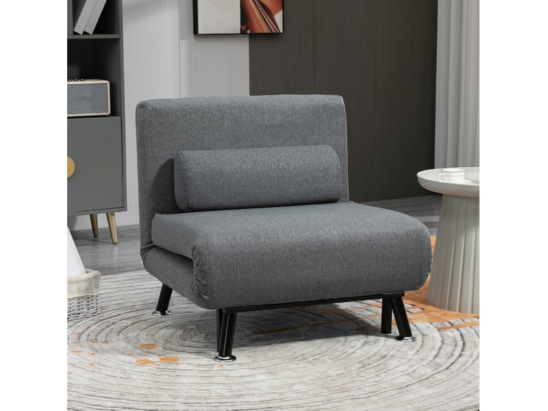 Fauteuil convertible avec fonction lit et dossier inclinable en polyester et acier gris foncé - Conforama B