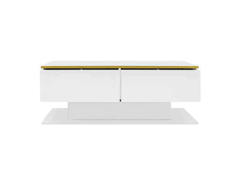  Table basse led 100x50x40 cm 3 tiroirs panneau de particules blanc et or  - Conforama A