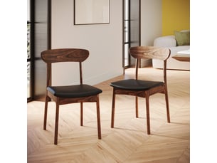 Lot de 2 chaises en cuir synthétique noir et bois foncé-lana