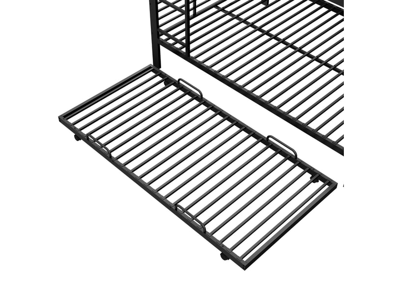  Lit gigogne enfant 140 x 200 cm sécurité enfant structure métal robuste à lit escamotable protection antichute échelle intégrée noir  - Conforama D