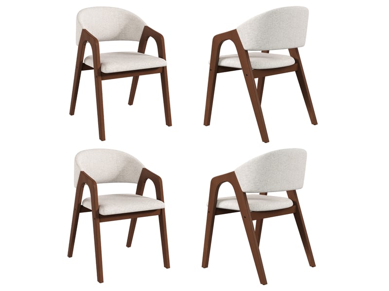  Lot de 4 chaises de salle à manger avec accoudoirs, bois et lin, noyer et beige avoine  - Conforama A