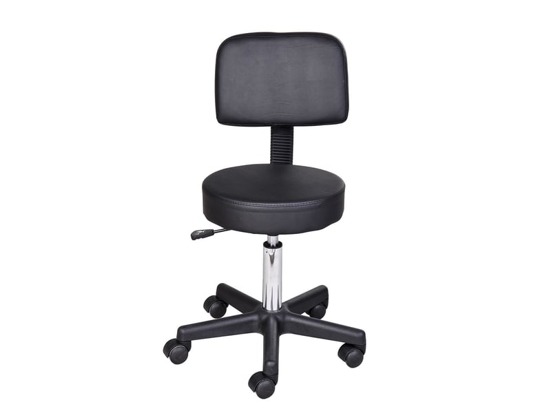  Tabouret à roulettes noir avec dossier hauteur réglable 72-84 cm pivotant 360° pour bureau salon massage spa  - Conforama A
