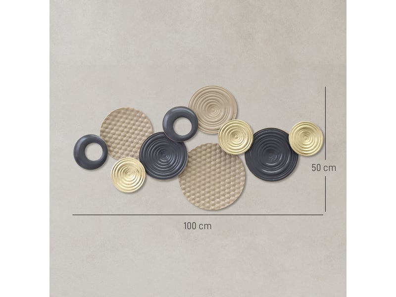  Décoration murale en métal, sculpture murale en métal, design unique à plusieurs disques, kaki et noir, 100 x 50 cm  - Conforama C