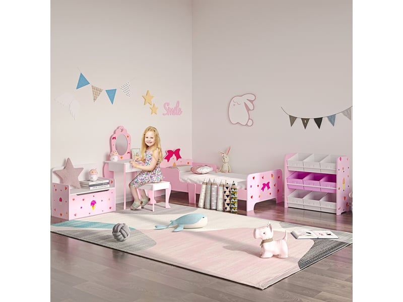  Armoire à jouets avec 9 paniers amovibles en bois et tissu, 63 x 30 x 60 cm, rose et blanc  - Conforama B