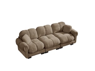 Canapé 3 places style nuage 260x86x90 cm, coutures matelassées, 2 coussins déco inclus, tissu en chenille, marron