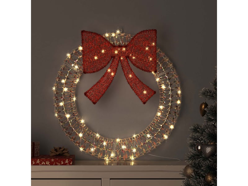 Couronne de noël, décoration de noël blanc chaud 75 x 75 x 8 cm pet 60 led cf61766 - Conforama B