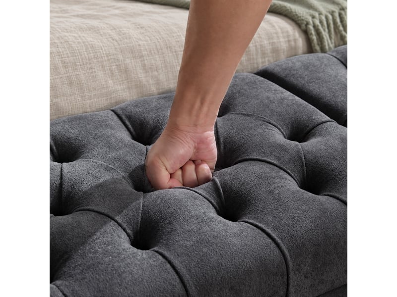  Banquette convertible en velours anthracite 156 x 46 x 51 cm, 2 couvercles rangement,avec accoudoirs roulés  - Conforama E
