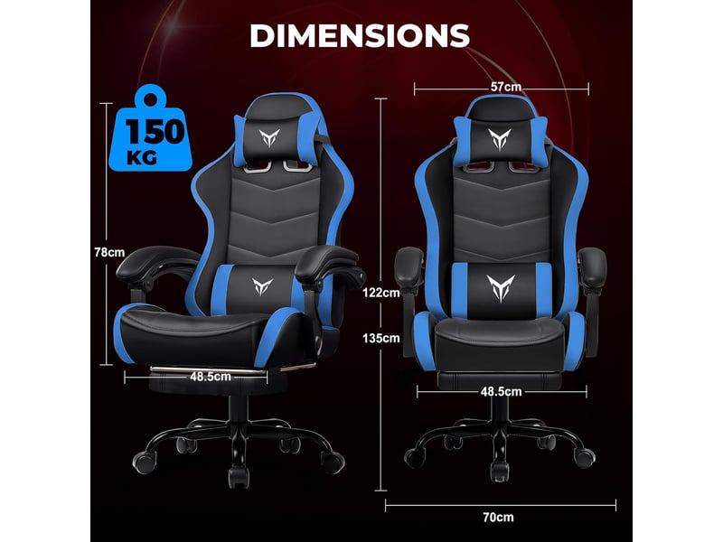  Gtplayer chaise de jeu avec repose-pieds, soutien lombaire et appui-tête réglable - bleu XGC02-BL - Conforama B