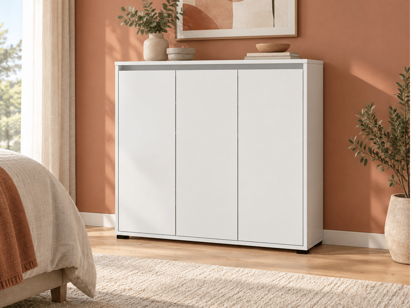  Armoire meuble à chaussures 3 portes coloris blanc - longueur 103 x profondeur 34 x hauteur 108,3 cm  - Conforama B