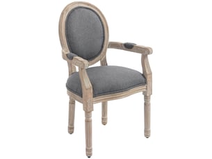 Chaise de salle à manger chaise de salon médaillon style louis xvi bois massif patiné sculpté tissu lin gris