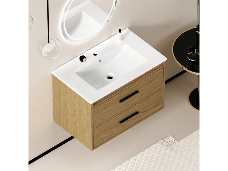  Meuble de salle de bains 75 cm effet chêne clair avec 2 tiroirs  - Conforama B