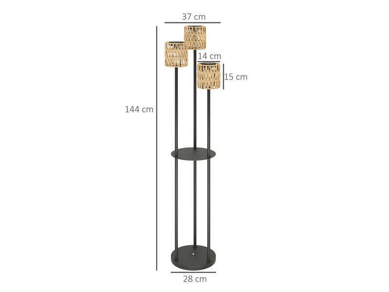  Lampe solaire sur pied 3 lumières ø37x144 cm style bohème rotin jaune  - Conforama C