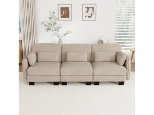Canapé droit compressé fixe MODFU  3 places Tissu Café clair