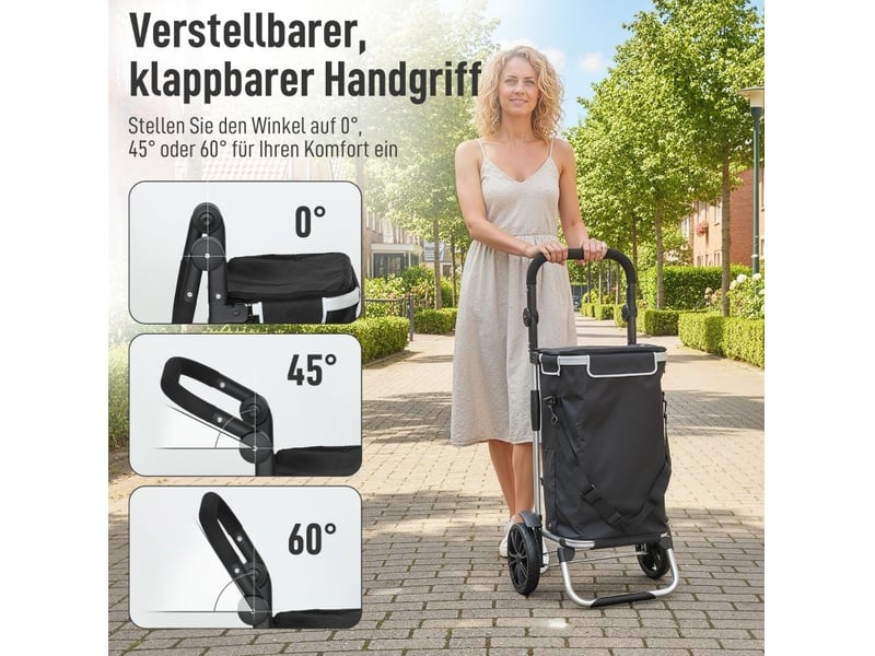  Chariot de courses pliable 3-en-1 noir 40 l avec compartiment isotherme, charge jusqu'à 25 kg au quotidien  - Conforama E