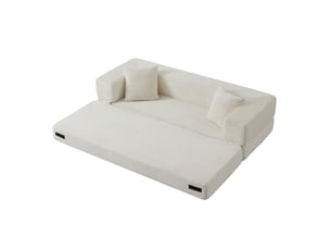 Canapé 3 places, avec couchage d'appoint, en velours côtelé, coloris blanc, l200 x p76 x h60 cm, design moderne