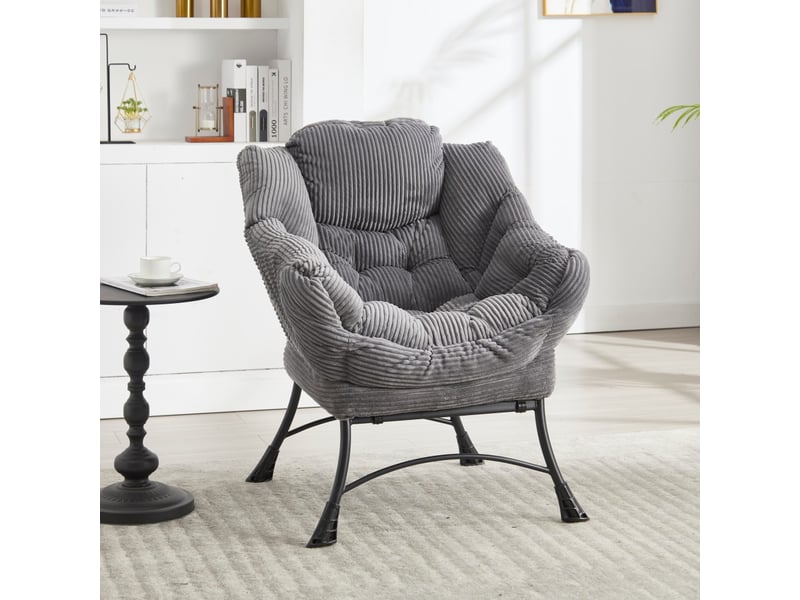  Fauteuil relax avec repose-pieds - 70x64x95cm - chaise lounge rembourrée avec poche latérale et pieds acier - gris  - Conforama C