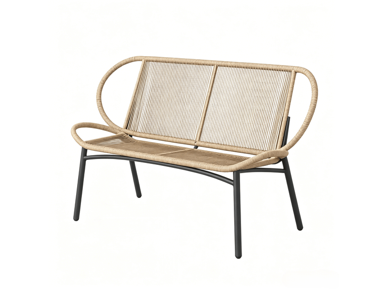  Banc de jardin,138x62x83 cm,résine tressée,noir et coloris bois naturel  - Conforama A