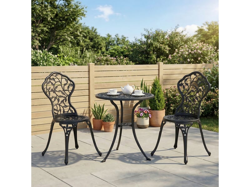 Ensemble de bistrot 3 pièces avec 2 chaises et 1 table ronde style antique, pour jardin, terrasse, balcon, noir  - Conforama C