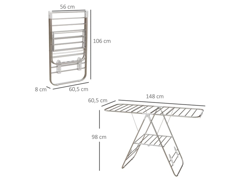  Séchoir à linge pliable à 2 niveaux réglables, dimensions 148 l x 60,5 l x 98 h cm  - Conforama E