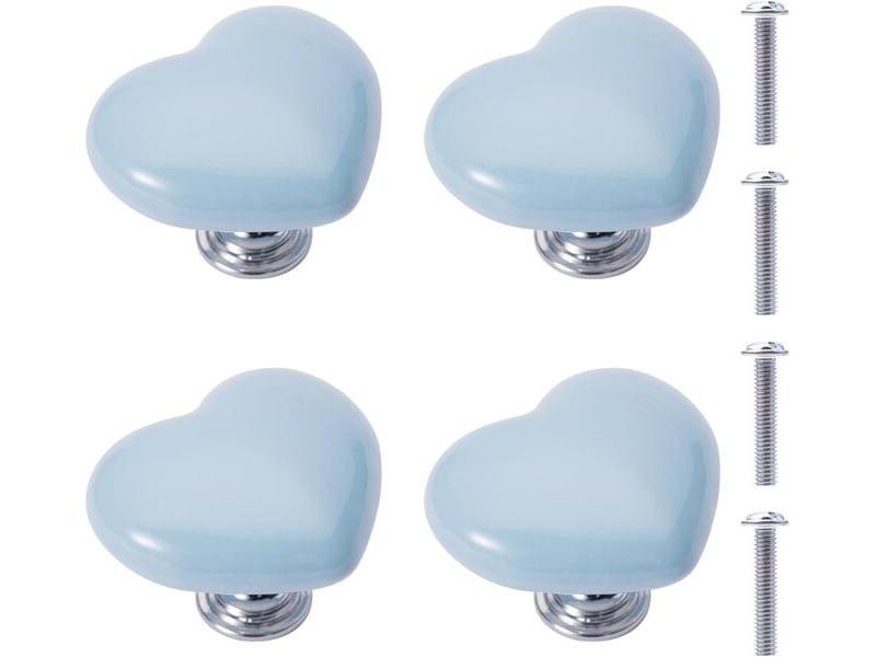  Lot de 4 boutons en céramique bleue en forme de cœur, poignées pour meubles de cuisine, meubles d'enfants et tiroirs 50x43x38 mm  - Conforama E